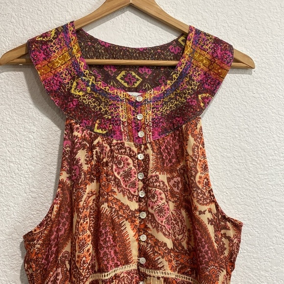 Sundance Button Front Floral Paisley Print Tassel Lined Knee Length Dress Sz M - Picture 3 of 10